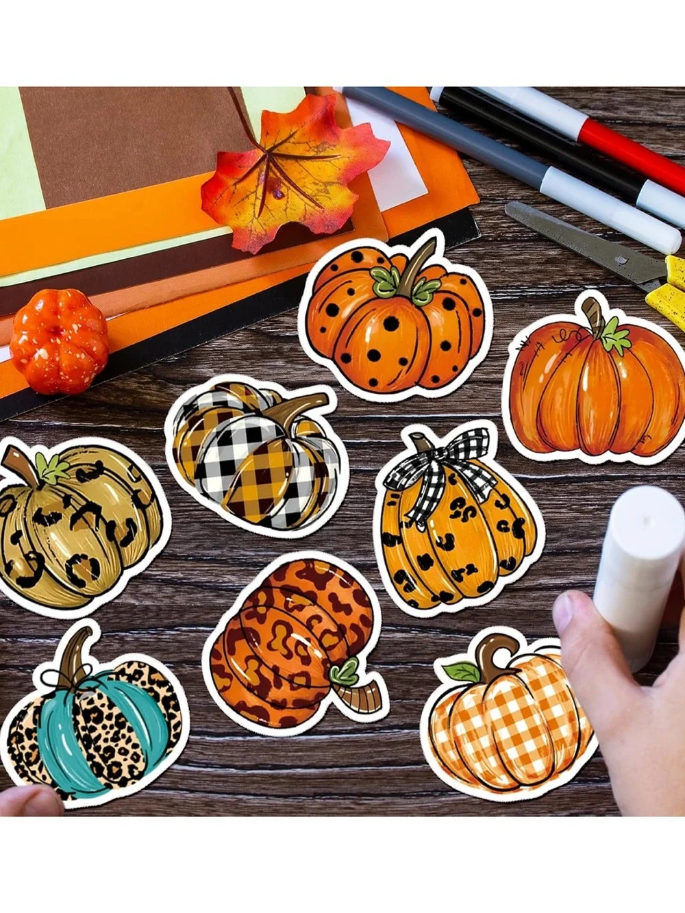NEW! 50 Plaid Pumpkin 1.5 inch Fall Stickers